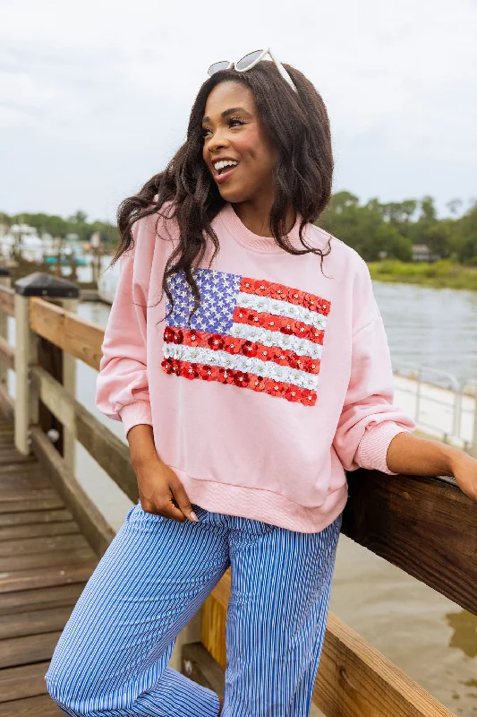 Pink Flower American Flag Sweatshirt