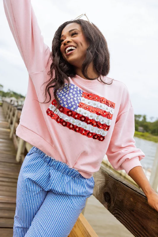 Pink Flower American Flag Sweatshirt