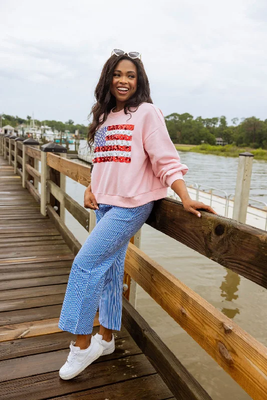 Pink Flower American Flag Sweatshirt