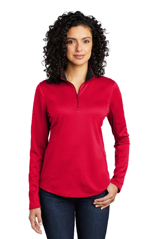 Port Authority Womens Silk Touch Performance Moisture Wicking 1/4 Zip Sweatshirt - Red/Black