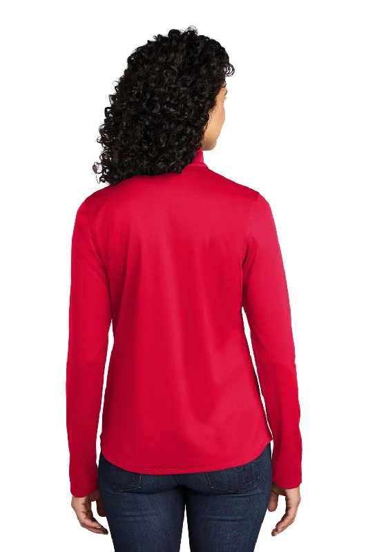 Port Authority Womens Silk Touch Performance Moisture Wicking 1/4 Zip Sweatshirt - Red/Black