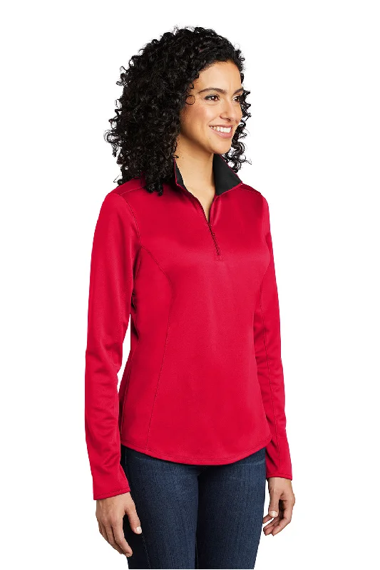 Port Authority Womens Silk Touch Performance Moisture Wicking 1/4 Zip Sweatshirt - Red/Black