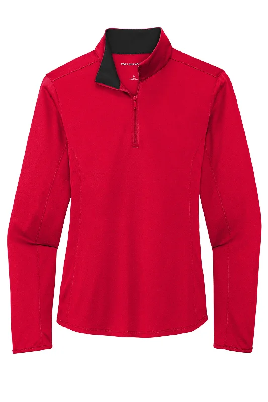 Port Authority Womens Silk Touch Performance Moisture Wicking 1/4 Zip Sweatshirt - Red/Black