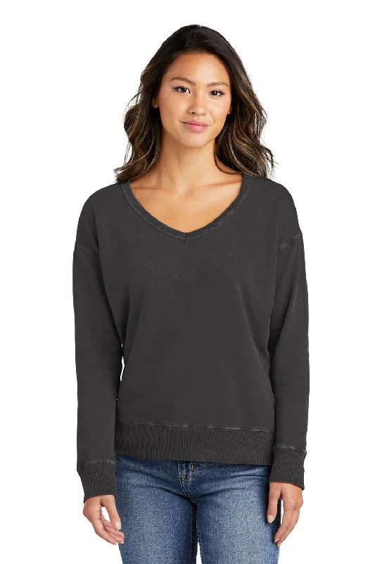 Port & Company Womens Beach Wash Garment Dyed V-Neck Sweatshirt - Coal Grey