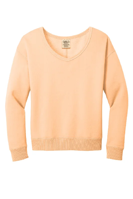 Port & Company Womens Beach Wash Garment Dyed V-Neck Sweatshirt - Peach