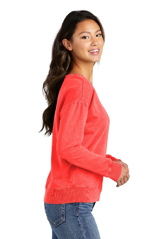 Port & Company Womens Beach Wash Garment Dyed V-Neck Sweatshirt - Poppy Red