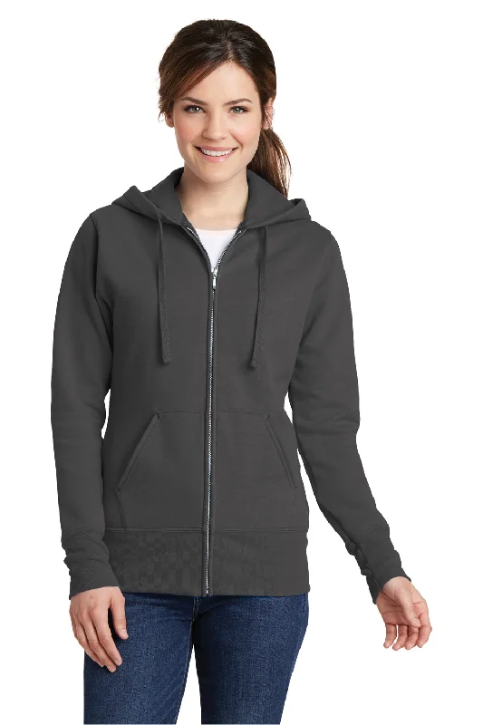 Port & Company Womens Core Pill Resistant Fleece Full Zip Hooded Sweatshirt Hoodie - Charcoal Grey