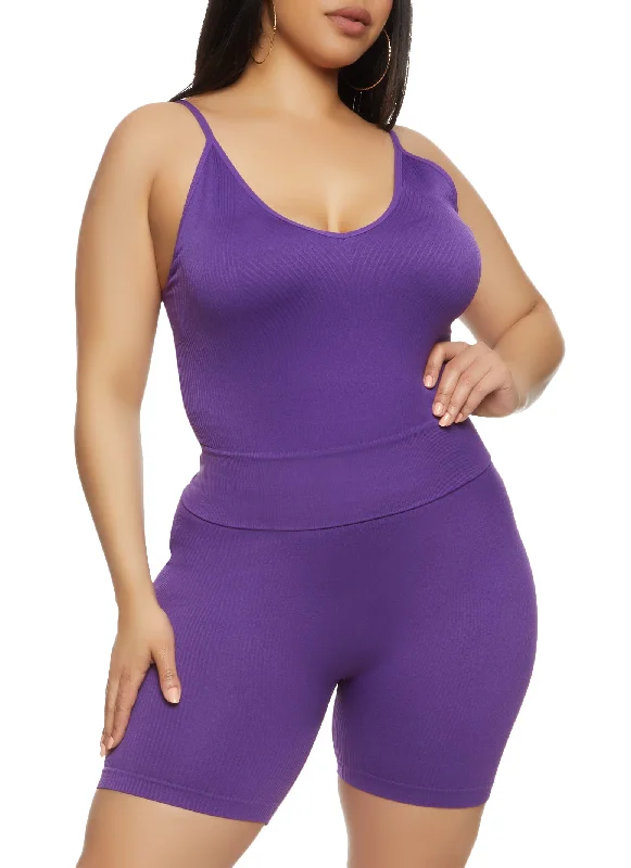 Plus Size Rib Knit Seamless Cami Top