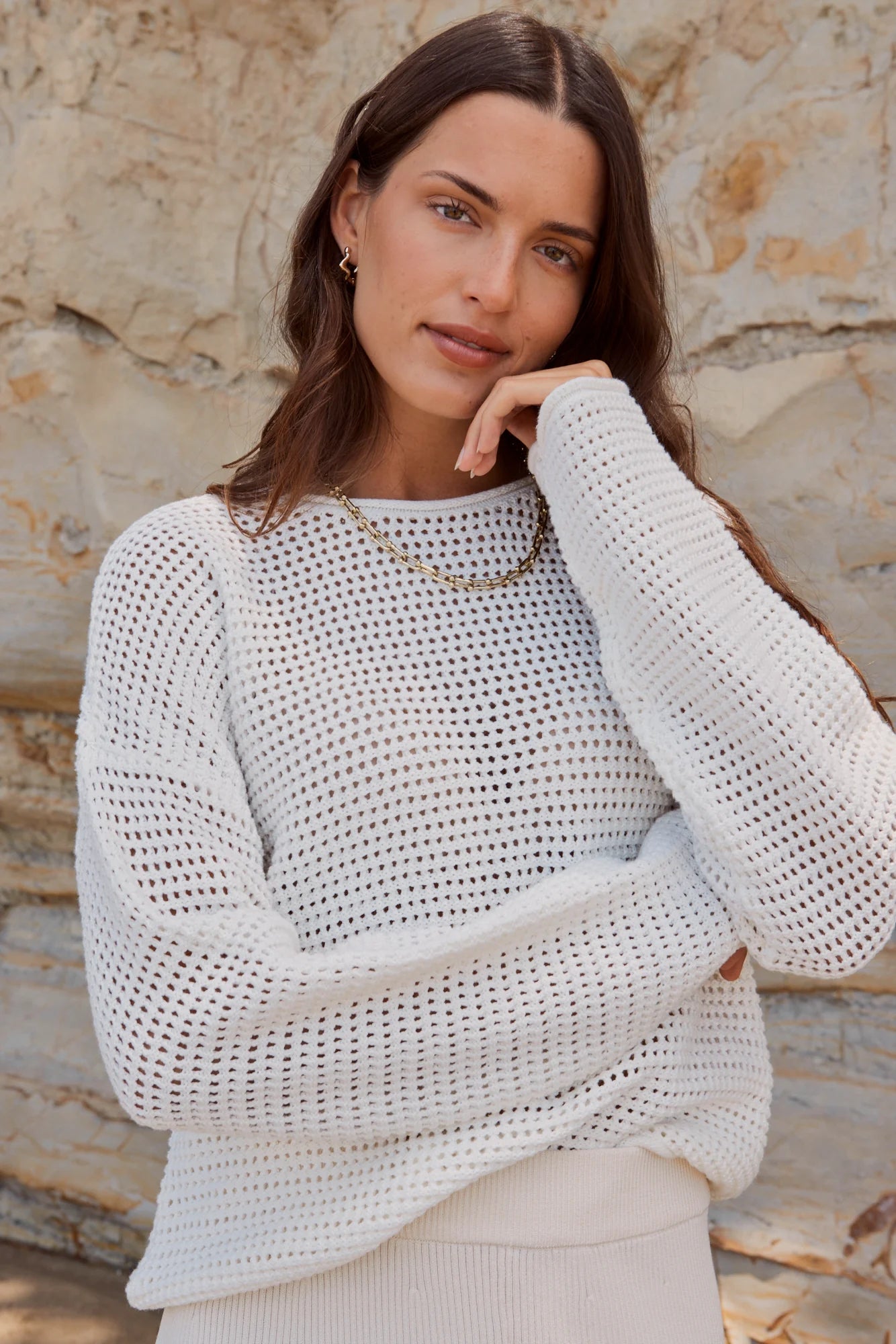 REUNION DAWN CROCHET JUMPER - IVORY