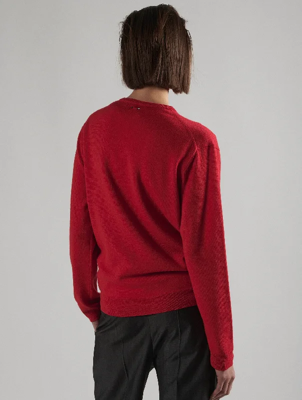 Red merinos knit V-neck sweater