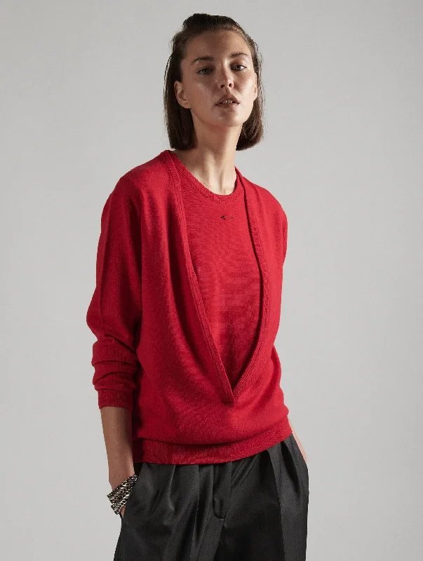 Red merinos knit V-neck sweater