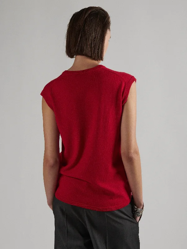 Red sleeveless merino knit crew neck sweater