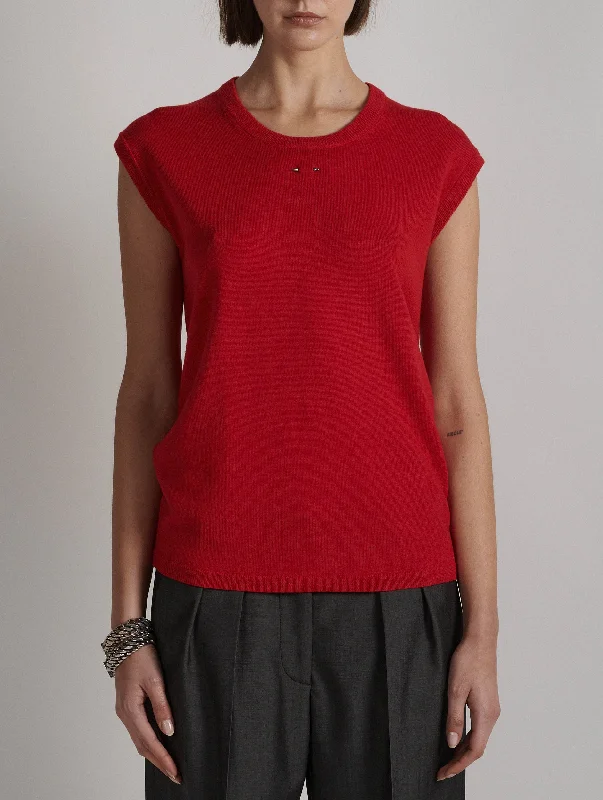 Red sleeveless merino knit crew neck sweater