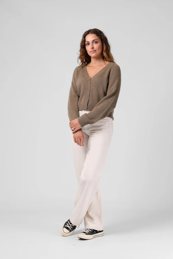 RPM CROPPED CARDIGAN - OLIVE MARL