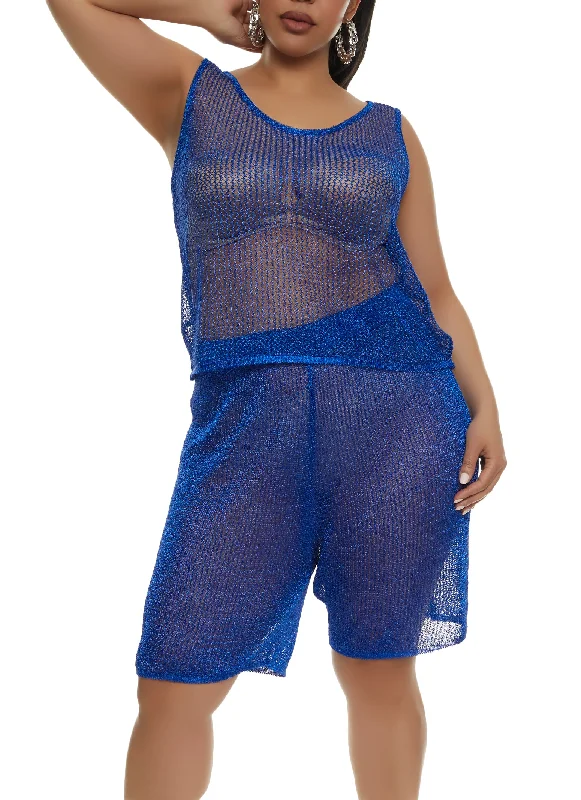 Plus Size Lurex Fishnet Tank Top