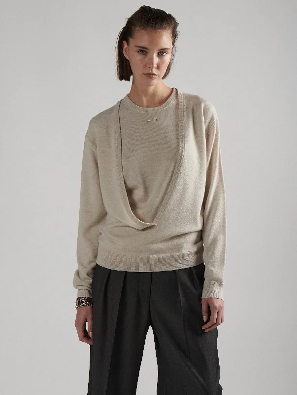 Sand merinos knit V-neck sweater