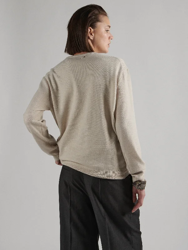 Sand merinos knit V-neck sweater