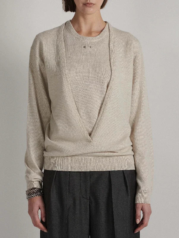 Sand merinos knit V-neck sweater