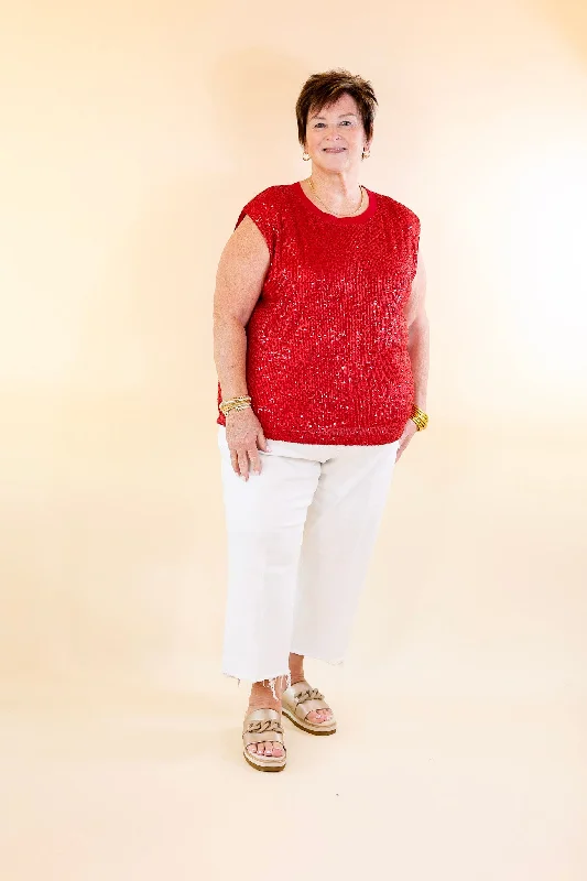 Sequin Sleek Red Sleeveless Top