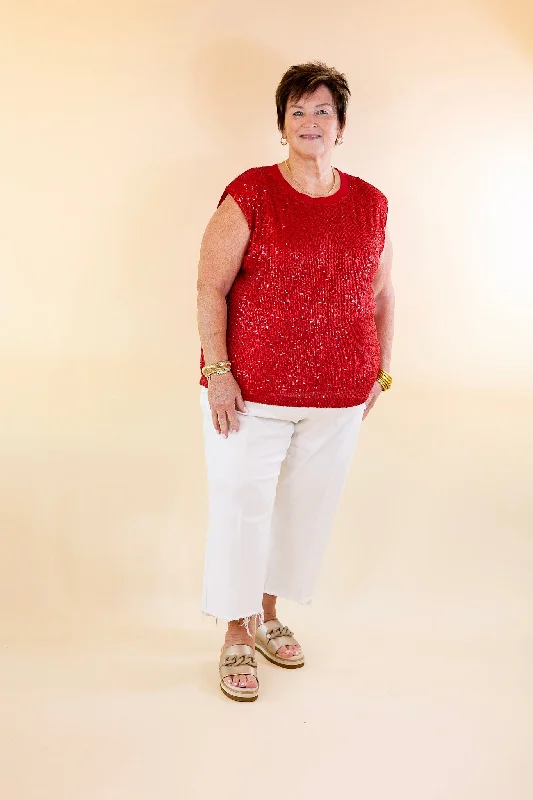 Sequin Sleek Red Sleeveless Top