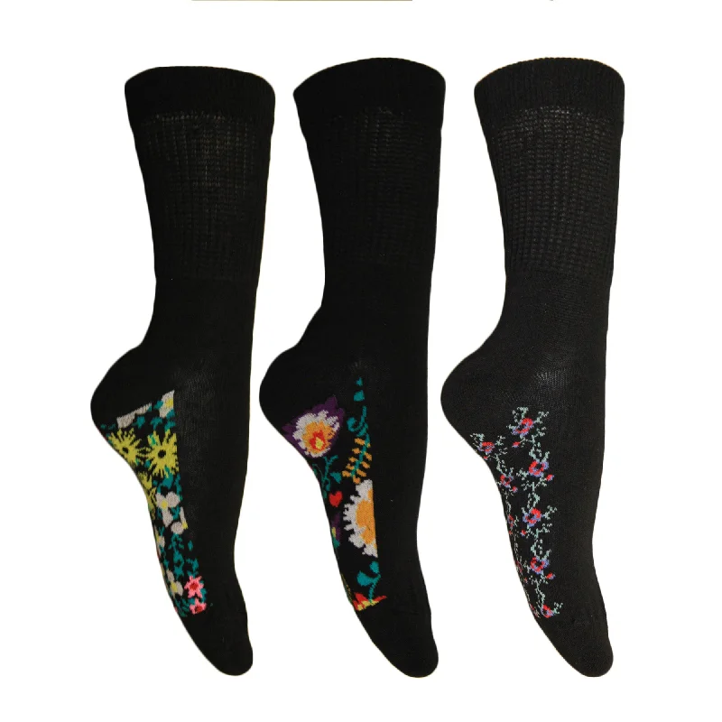 Simply Essentials Womens/Ladies Floral Extra Wide Diabetic Socks (Pack Of 3)