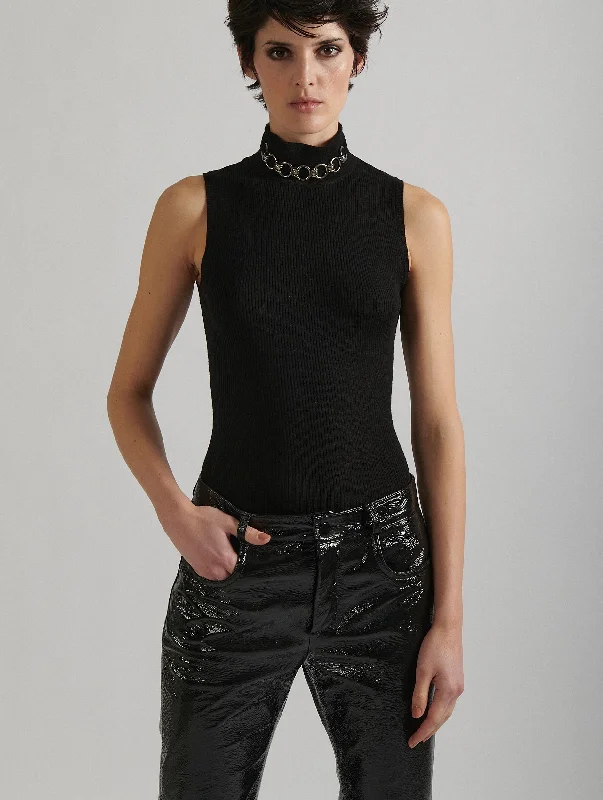 Sleeveless black turtleneck jewel neck sweater