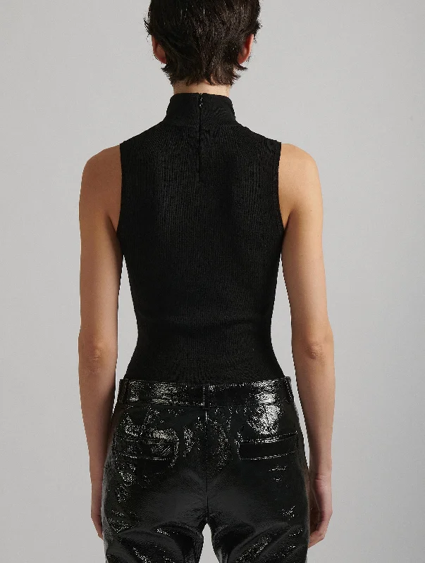 Sleeveless black turtleneck jewel neck sweater