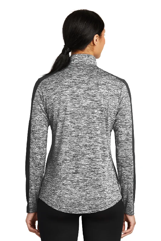 Sport-Tek Womens Electric Heather Moisture Wicking 1/4 Zip Sweatshirt - Black Electric/Black