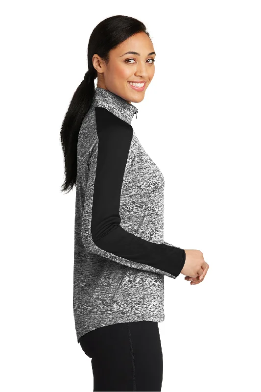 Sport-Tek Womens Electric Heather Moisture Wicking 1/4 Zip Sweatshirt - Black Electric/Black