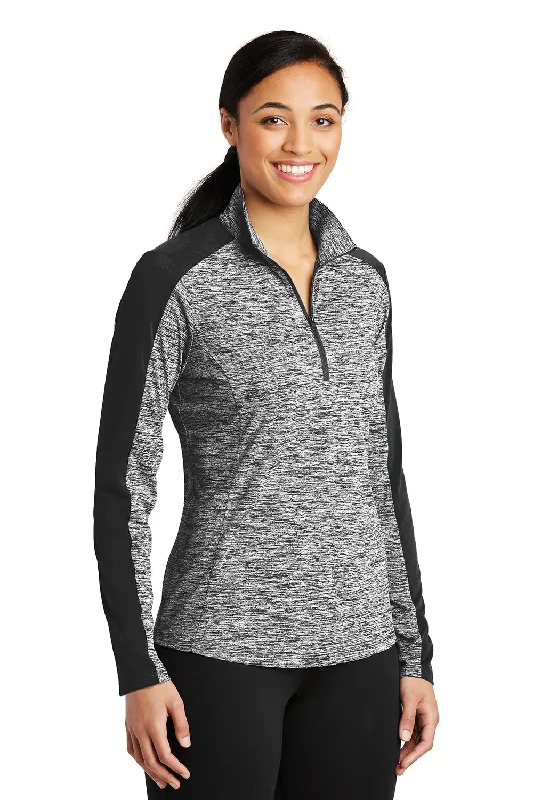 Sport-Tek Womens Electric Heather Moisture Wicking 1/4 Zip Sweatshirt - Black Electric/Black