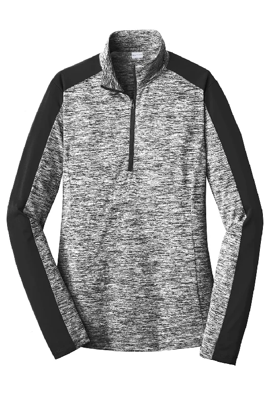 Sport-Tek Womens Electric Heather Moisture Wicking 1/4 Zip Sweatshirt - Black Electric/Black