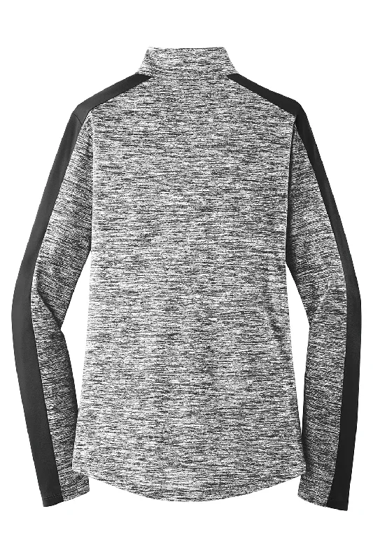 Sport-Tek Womens Electric Heather Moisture Wicking 1/4 Zip Sweatshirt - Black Electric/Black