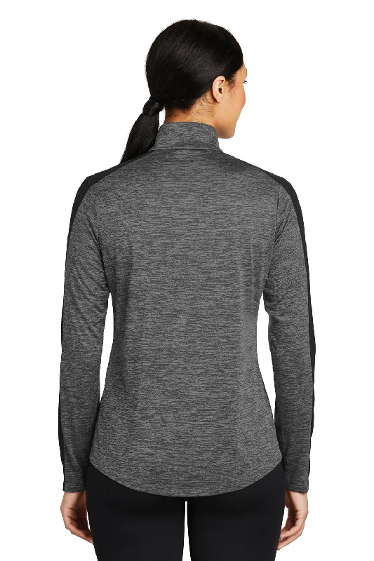 Sport-Tek Womens Electric Heather Moisture Wicking 1/4 Zip Sweatshirt - Grey Black Electric/Black