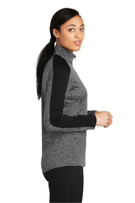 Sport-Tek Womens Electric Heather Moisture Wicking 1/4 Zip Sweatshirt - Grey Black Electric/Black