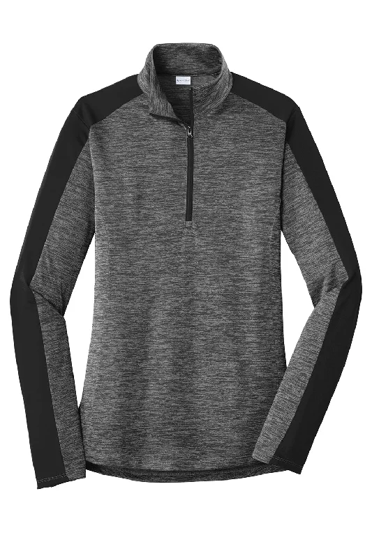 Sport-Tek Womens Electric Heather Moisture Wicking 1/4 Zip Sweatshirt - Grey Black Electric/Black