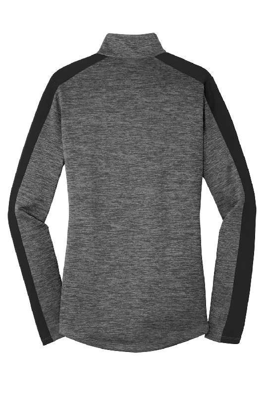 Sport-Tek Womens Electric Heather Moisture Wicking 1/4 Zip Sweatshirt - Grey Black Electric/Black