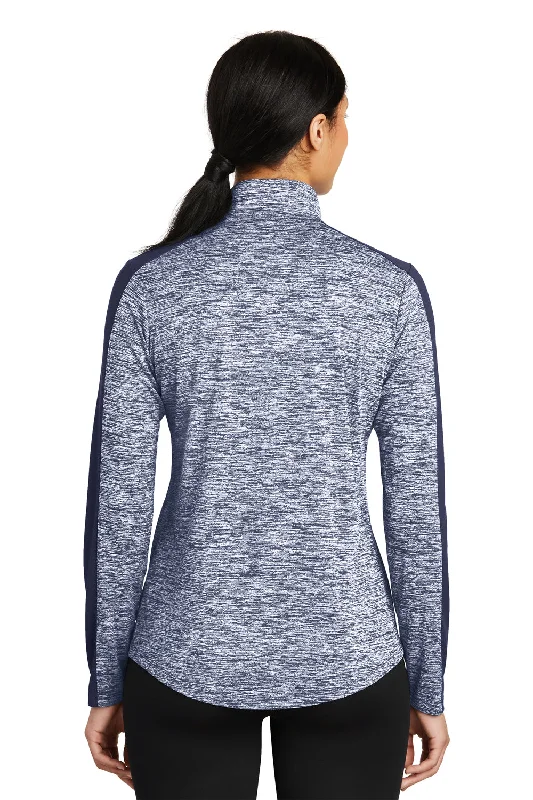 Sport-Tek Womens Electric Heather Moisture Wicking 1/4 Zip Sweatshirt - True Navy Blue Electric/True Navy Blue