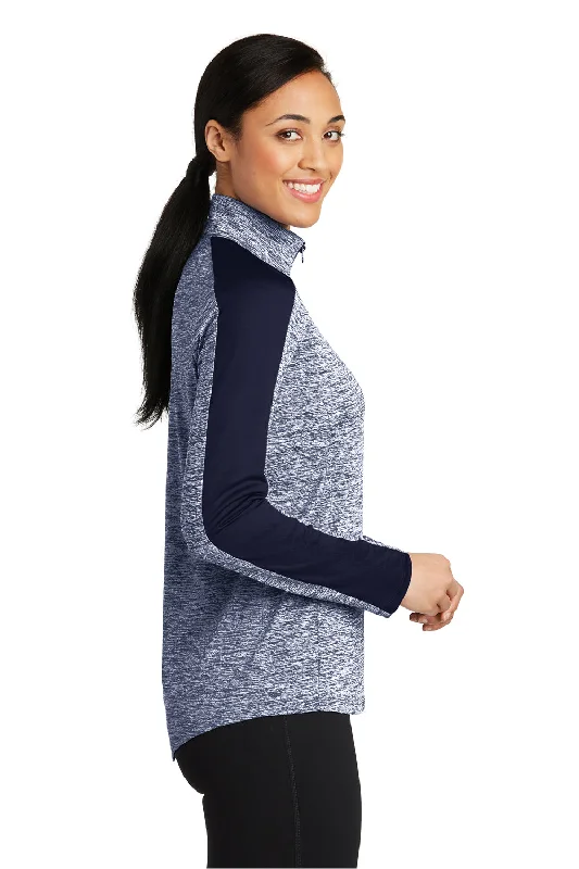 Sport-Tek Womens Electric Heather Moisture Wicking 1/4 Zip Sweatshirt - True Navy Blue Electric/True Navy Blue