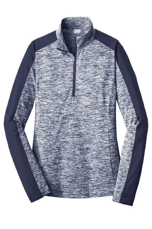 Sport-Tek Womens Electric Heather Moisture Wicking 1/4 Zip Sweatshirt - True Navy Blue Electric/True Navy Blue