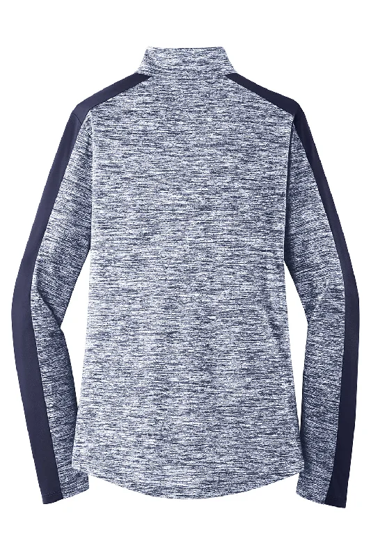 Sport-Tek Womens Electric Heather Moisture Wicking 1/4 Zip Sweatshirt - True Navy Blue Electric/True Navy Blue