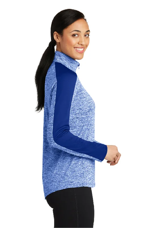 Sport-Tek Womens Electric Heather Moisture Wicking 1/4 Zip Sweatshirt - True Royal Blue Electric/True Royal Blue