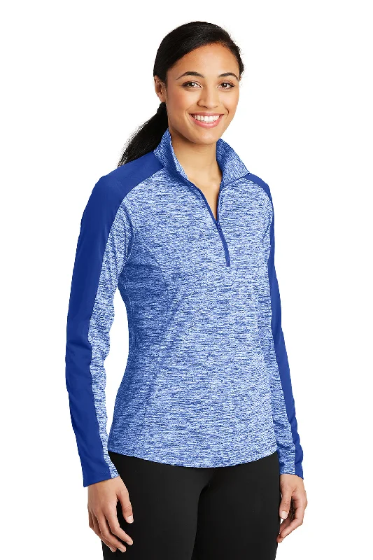 Sport-Tek Womens Electric Heather Moisture Wicking 1/4 Zip Sweatshirt - True Royal Blue Electric/True Royal Blue