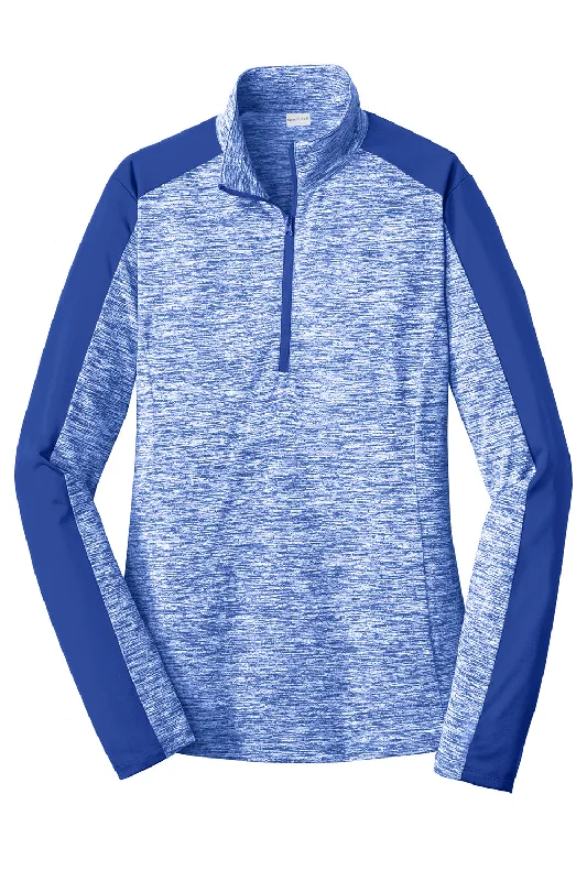 Sport-Tek Womens Electric Heather Moisture Wicking 1/4 Zip Sweatshirt - True Royal Blue Electric/True Royal Blue