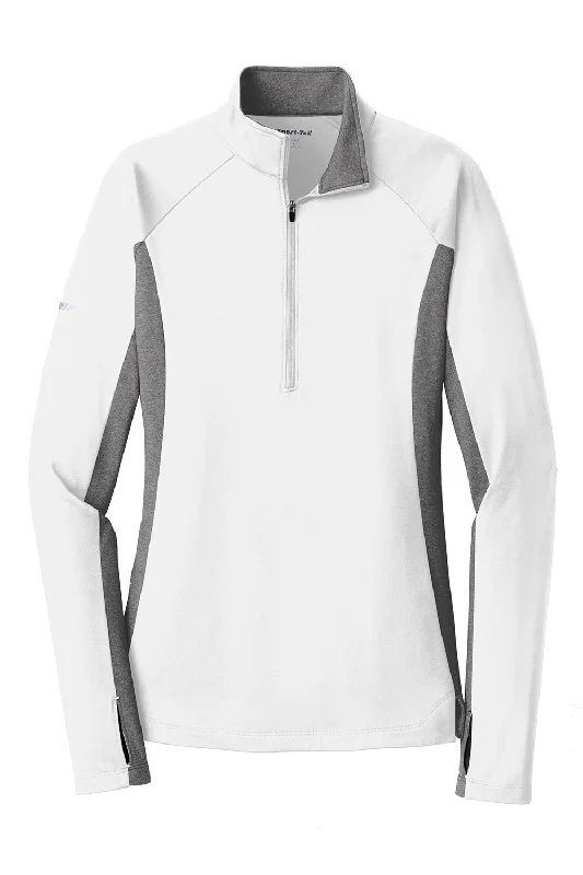 Sport-Tek Womens Sport-Wick Moisture Wicking 1/4 Zip Sweatshirt - White/Heather Charcoal Grey