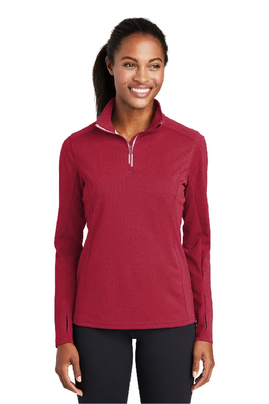 Sport-Tek Womens Sport-Wick Moisture Wicking 1/4 Zip Sweatshirt - Deep Red