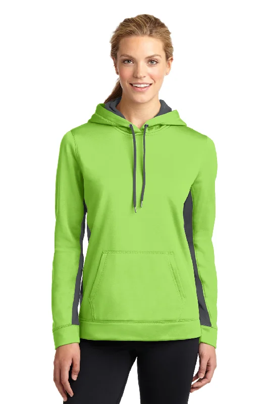 Sport-Tek Womens Sport-Wick Moisture Wicking Fleece Hooded Sweatshirt Hoodie - Lime Shock Green/Dark Smoke Grey - Closeout