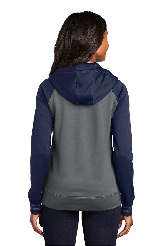 Sport-Tek Womens Sport-Wick Moisture Wicking Fleece Hooded Sweatshirt Hoodie - Dark Smoke Grey/Navy Blue