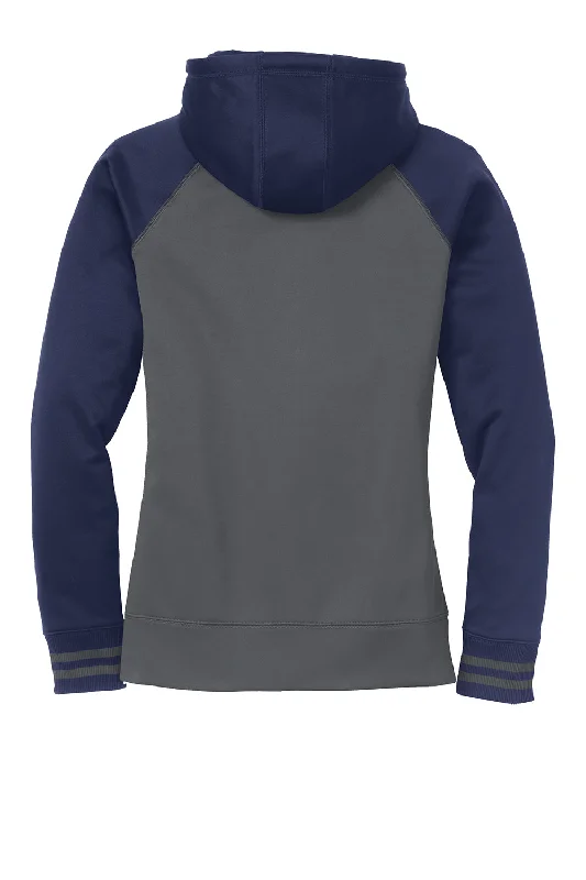 Sport-Tek Womens Sport-Wick Moisture Wicking Fleece Hooded Sweatshirt Hoodie - Dark Smoke Grey/Navy Blue