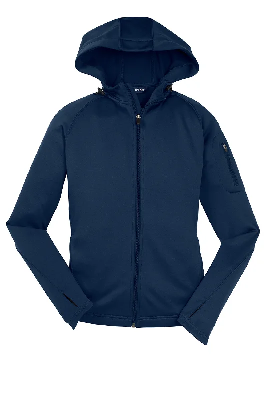 Sport-Tek Womens Tech Moisture Wicking Fleece Full Zip Hooded Sweatshirt Hoodie - True Navy Blue