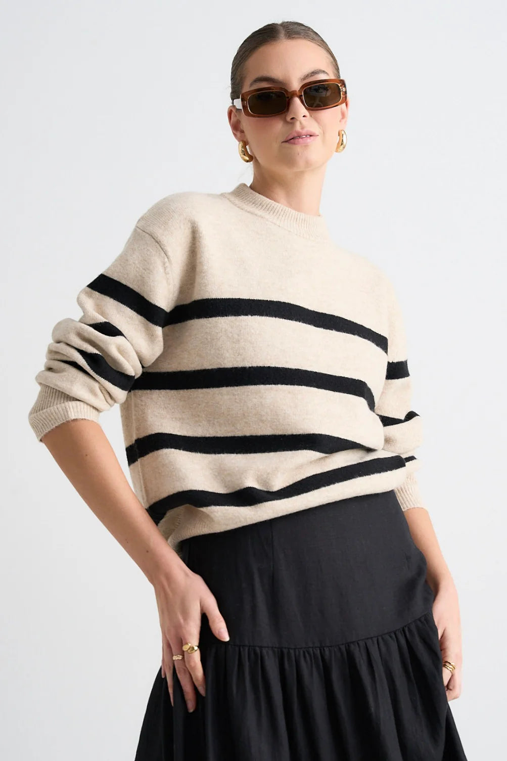 STORIES BE TOLD True Oat Black Stripe Crew Knit Jumper